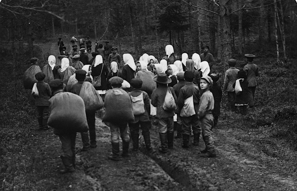 Kiteenlahden koululaiset jäkälänkeruumatkalla v.1918